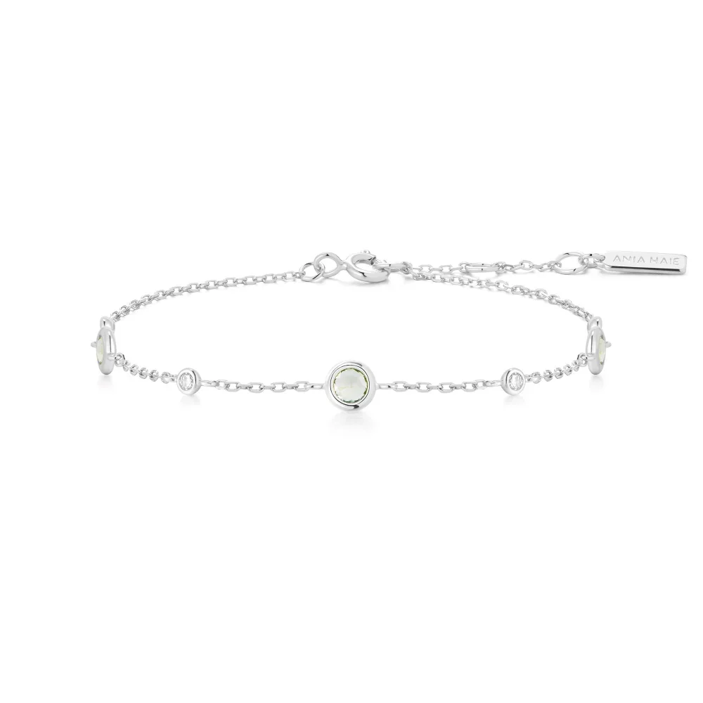 Silver Mint Green Station Bracelet