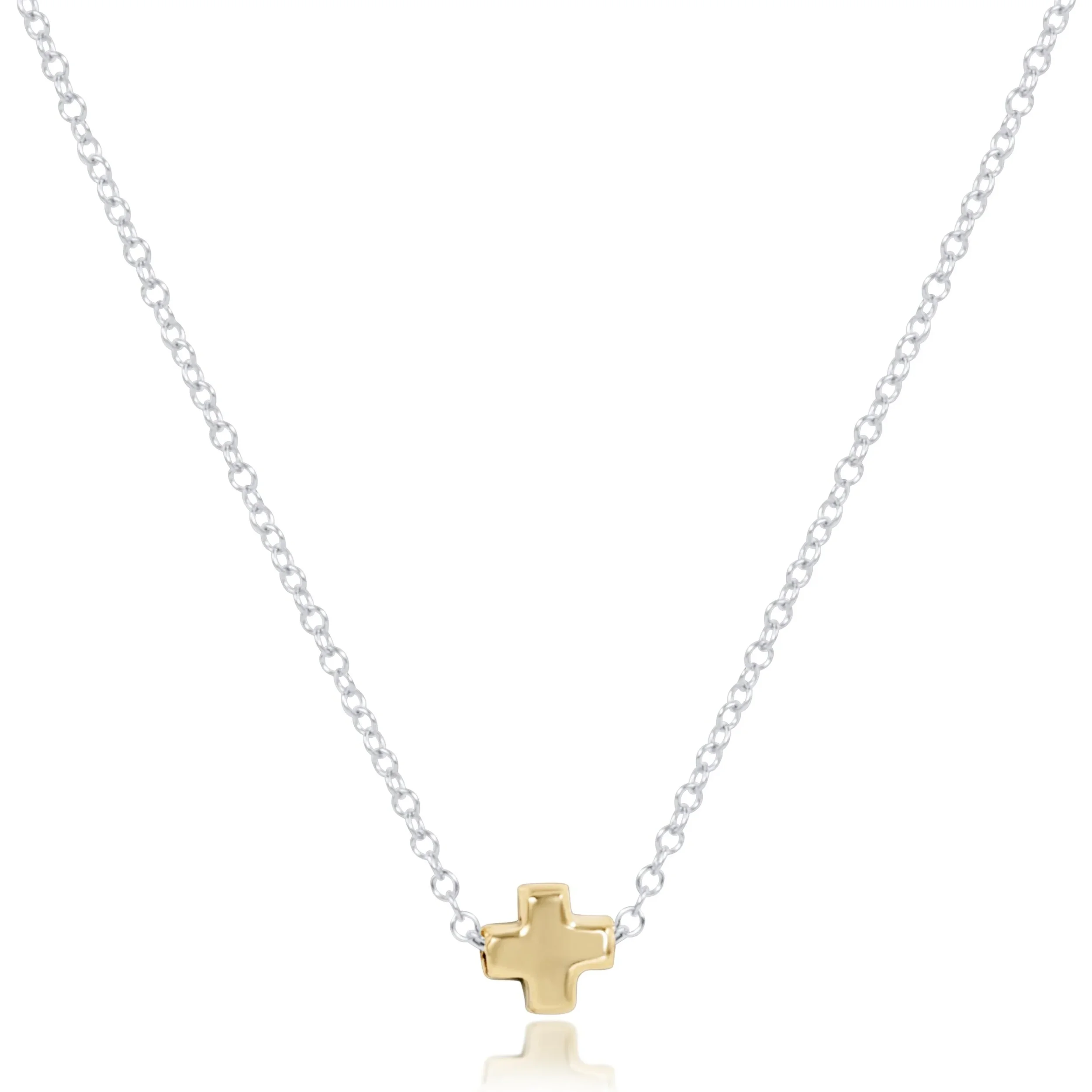 16" Necklace Mixed Metal - Signature Cross Small Gold