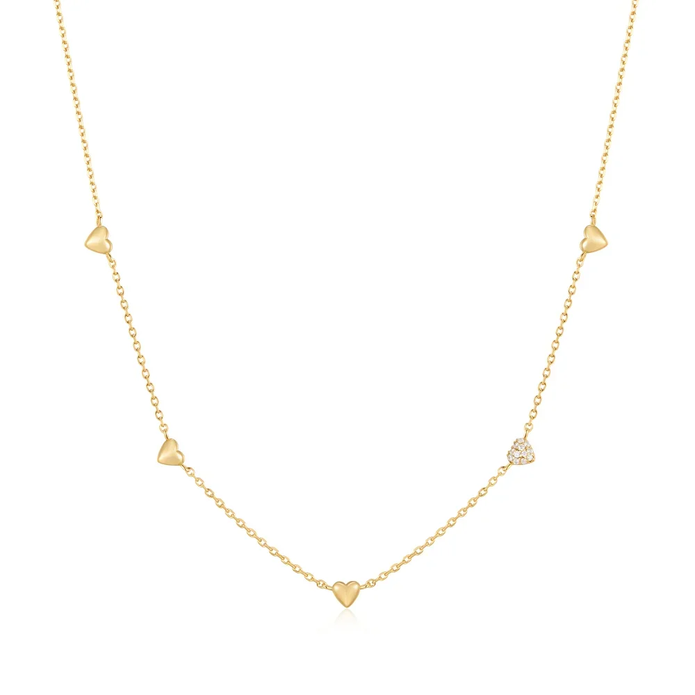 Gold Pavé Puffed Heart Station Necklace