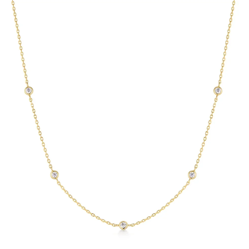 Gold Classic Bezel-Set Station Necklace