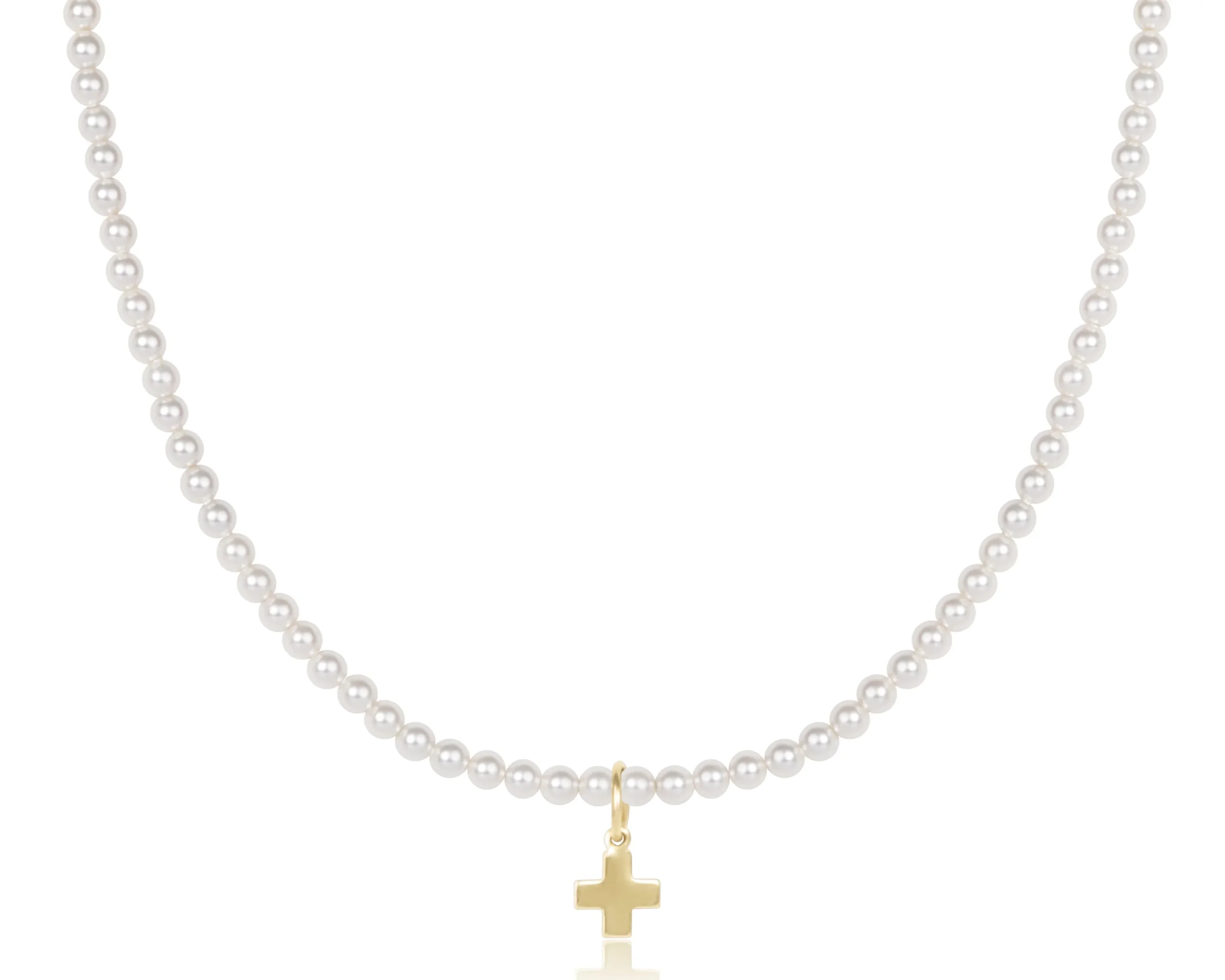 Choker Beaded - Classic Pearl 3mm - Signature Cross Gold Charm