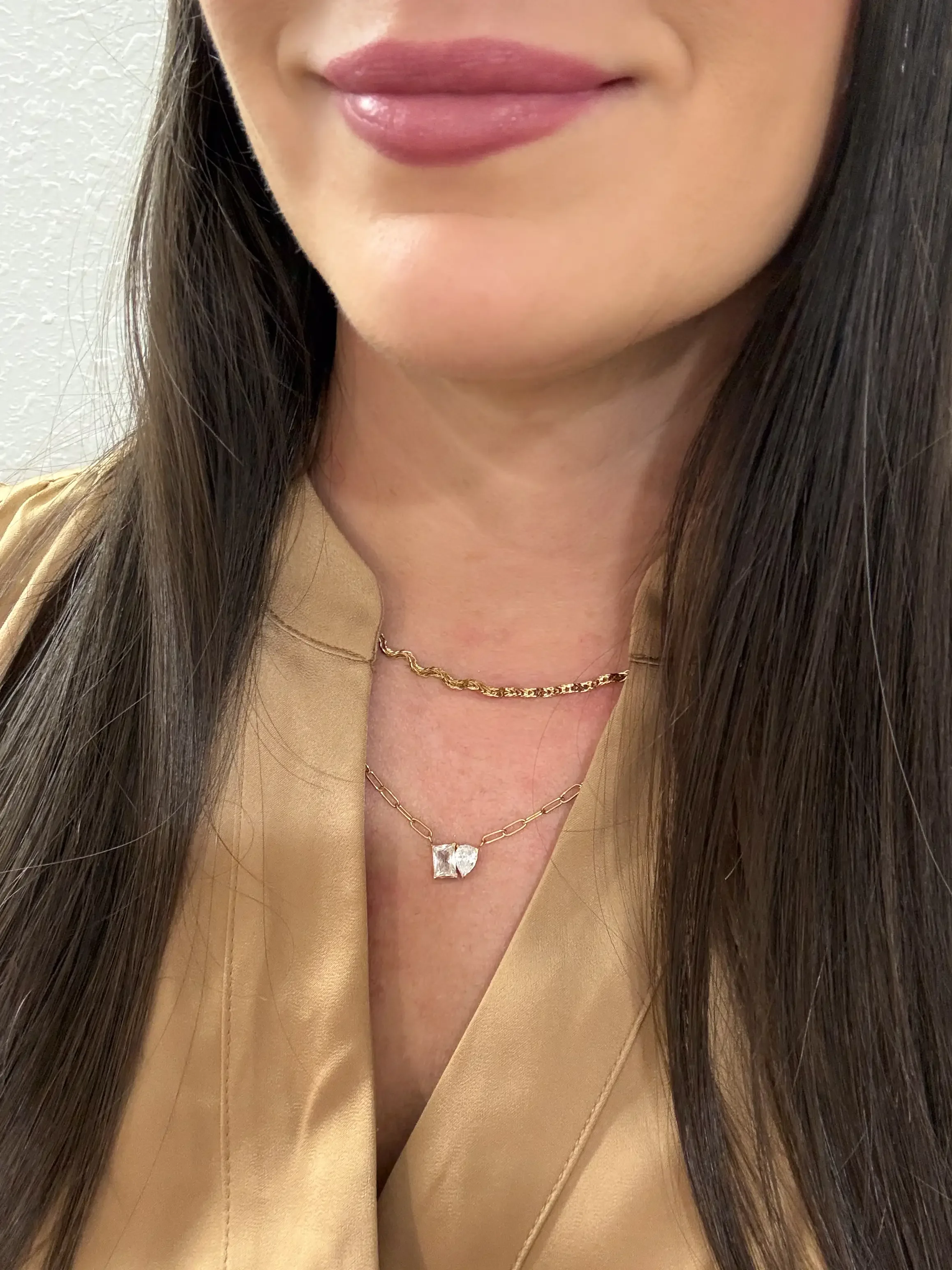 Duo Emerald & Pear Necklace Waterproof