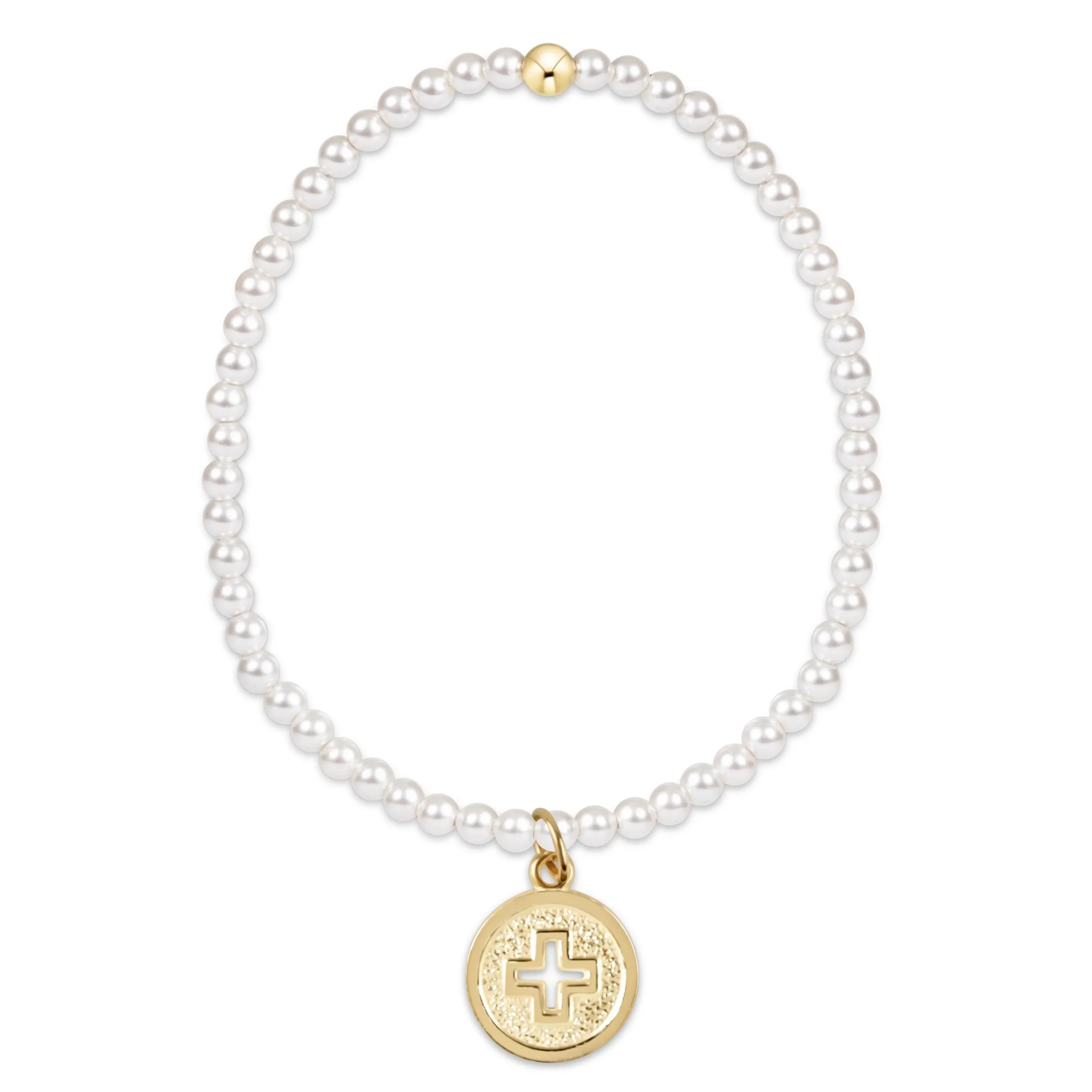 Classic Pearl 3mm Bracelet - Signature Cross Gold Disc