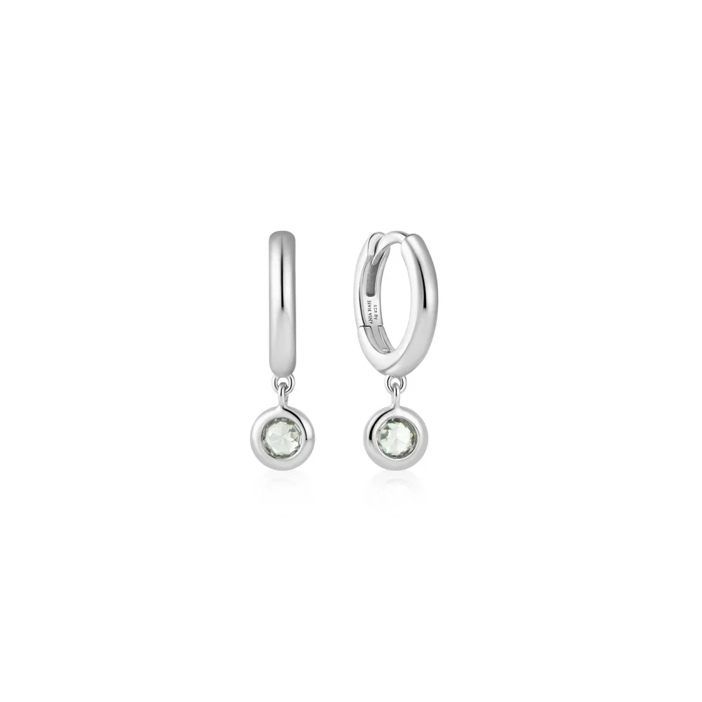 Silver Dangling Mint Green Huggie Hoop Earrings
