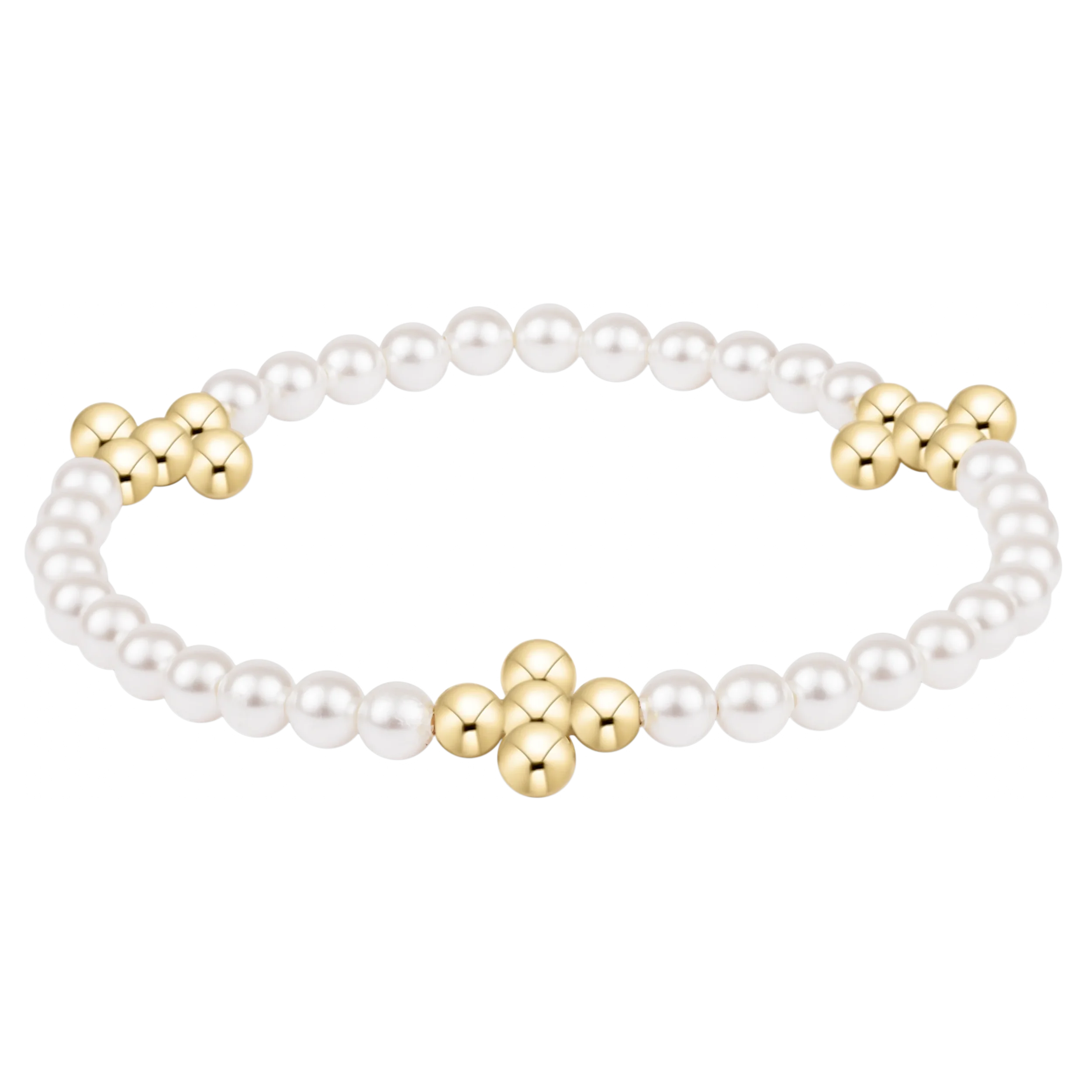 Beaded 4mm Gold Signature Cross 4mm Pearl Bracelet