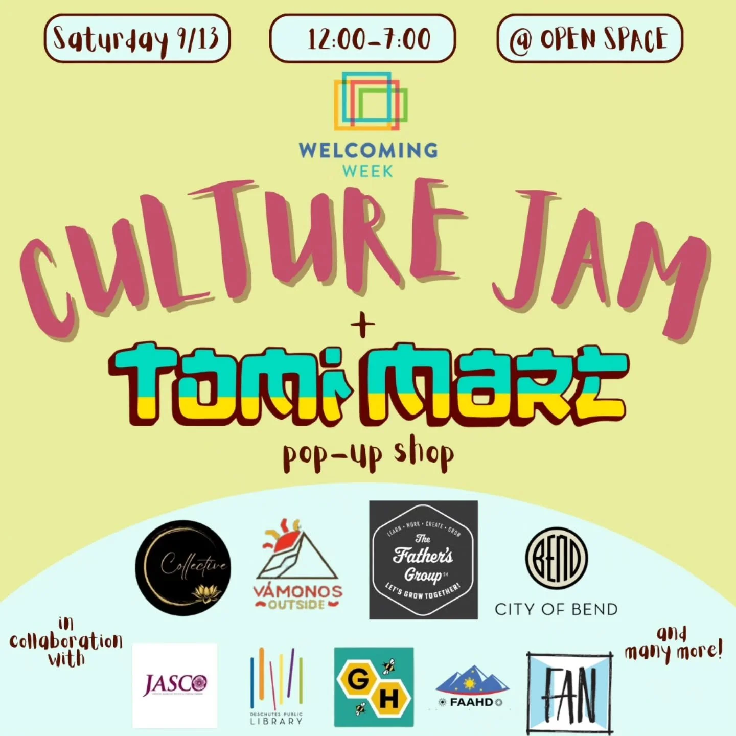 🌍 CULTURE JAM 🌍

Come celebrate with us at Culture Jam to kick off @welcomingweek in Central Oregon! 

This event is all about celebrating the richness and diversity of our community through performances + a multicultural fashion show, local vendor