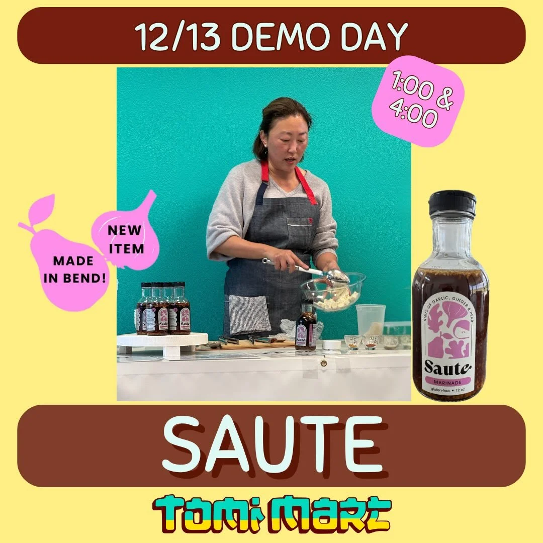 Su from Saute is back this Saturday, 12/13 for two cooking demos, 1 PM &amp; 4 PM and we cannot wait! Her first demo packed the shop, so we&rsquo;re running it back for round two.

Come taste her Bend-made, 🇰🇷Korean-inspired marinade that levels up