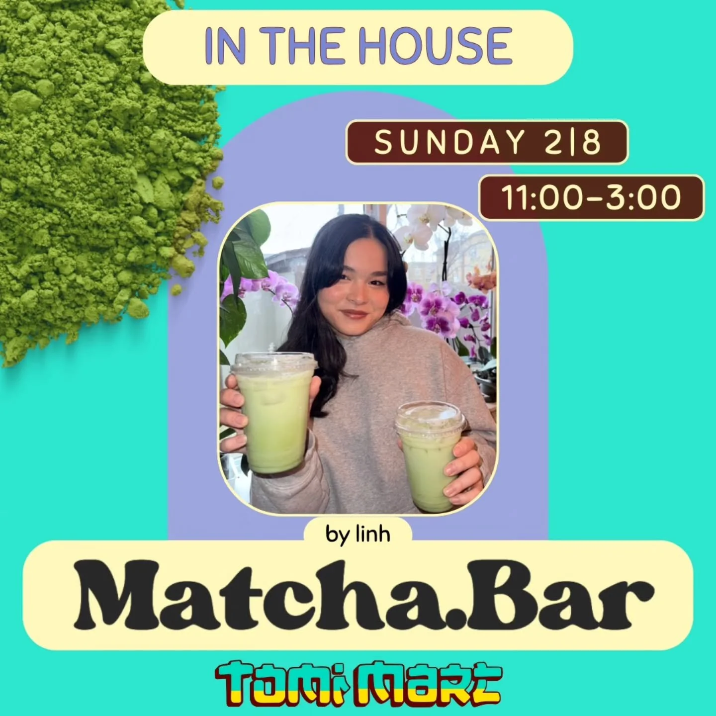 🍵 MATCHA.BAR BY LINH 🍵

This Sunday Linh - the founder of Matcha.Bar - will be popping up  and we are so stoked to host her and share her passion for matcha with you! 

She'll be serving up ceremonial grade matcha! There will be a variety of flavor