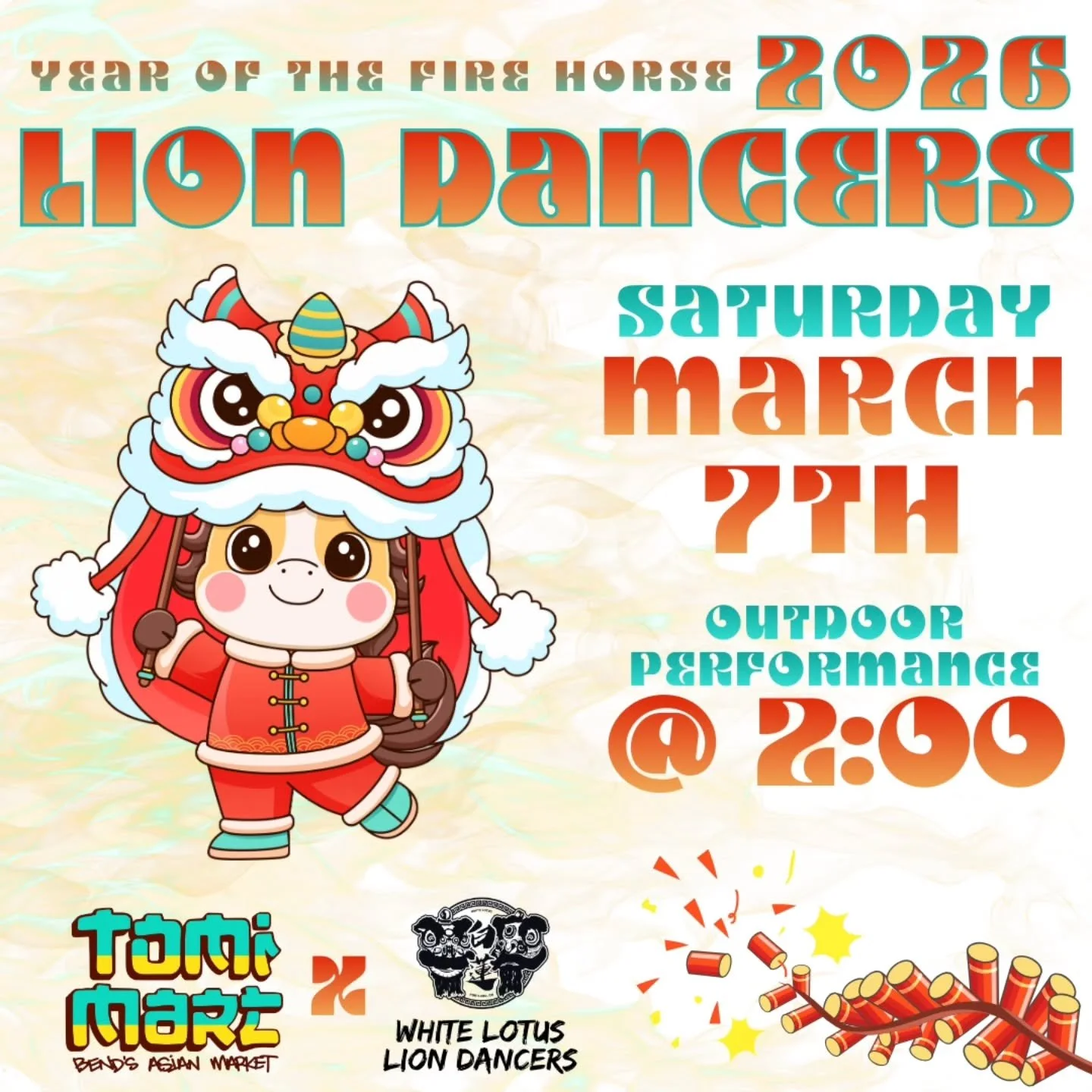 🧧 2026 LION DANCERS 🧧

Please join us this Saturday as we release last year's energy and call in abundance with a blessing and performance from White Lotus to usher in the Year of the Fire Horse! 🔥🐴

We're so excited to have them back! This year 