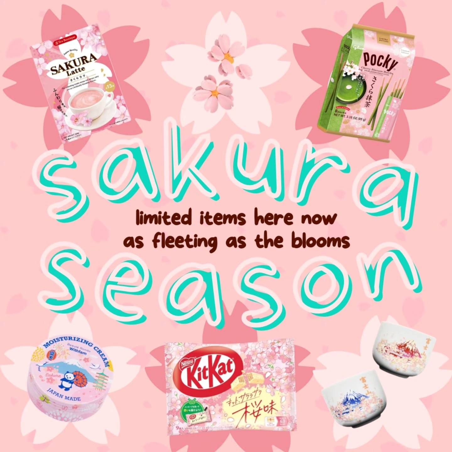 🌸 Sakura Season 🌸

Here&rsquo;s a sneak peek at some of our limited sakura items you won&rsquo;t want to miss! 

From snacks and drinks to skincare, accessories, and home goods! Everything is inspired by the beauty of spring blooms! 

Our little nu