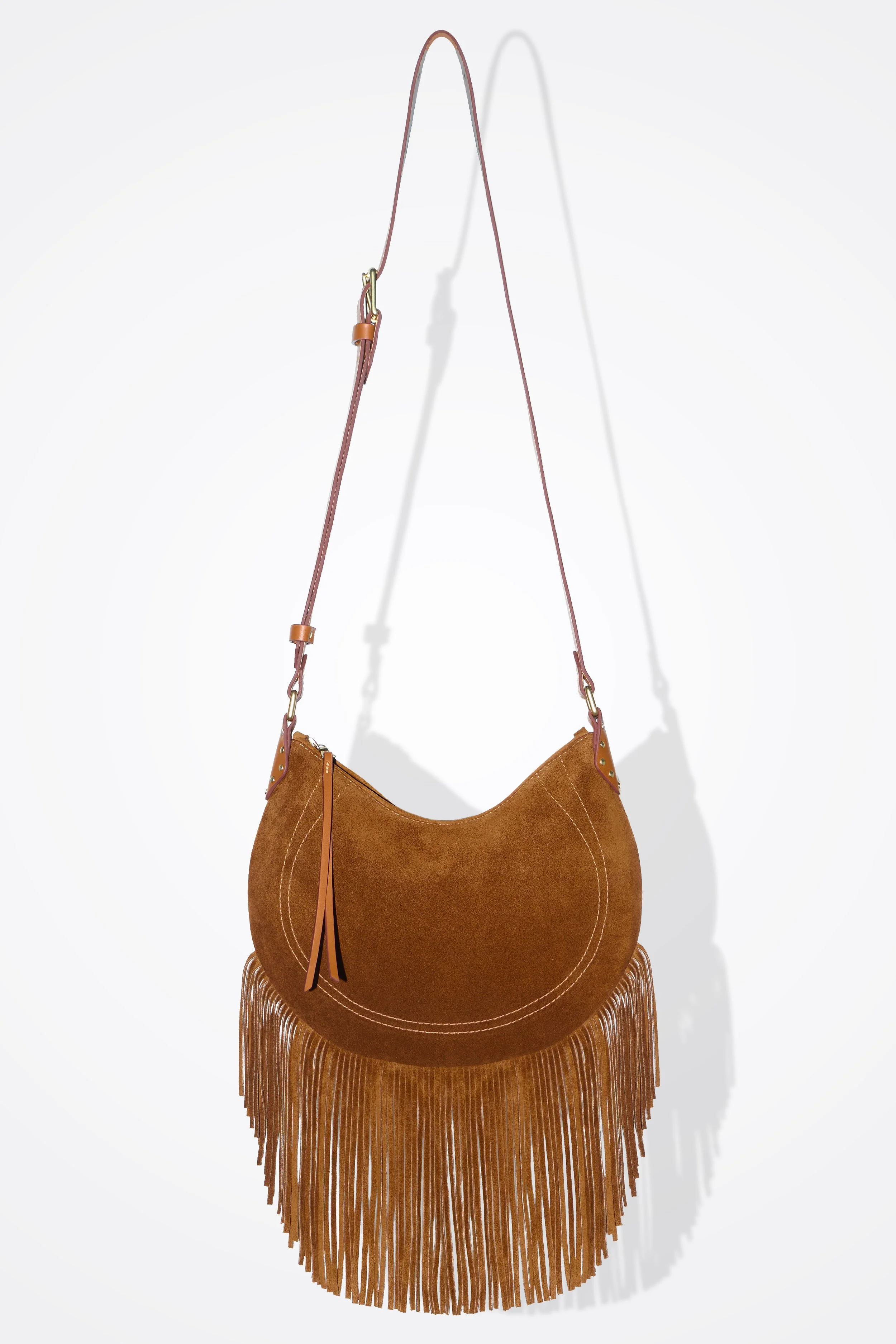 SUEDE FRINGE SHOULDER BAG