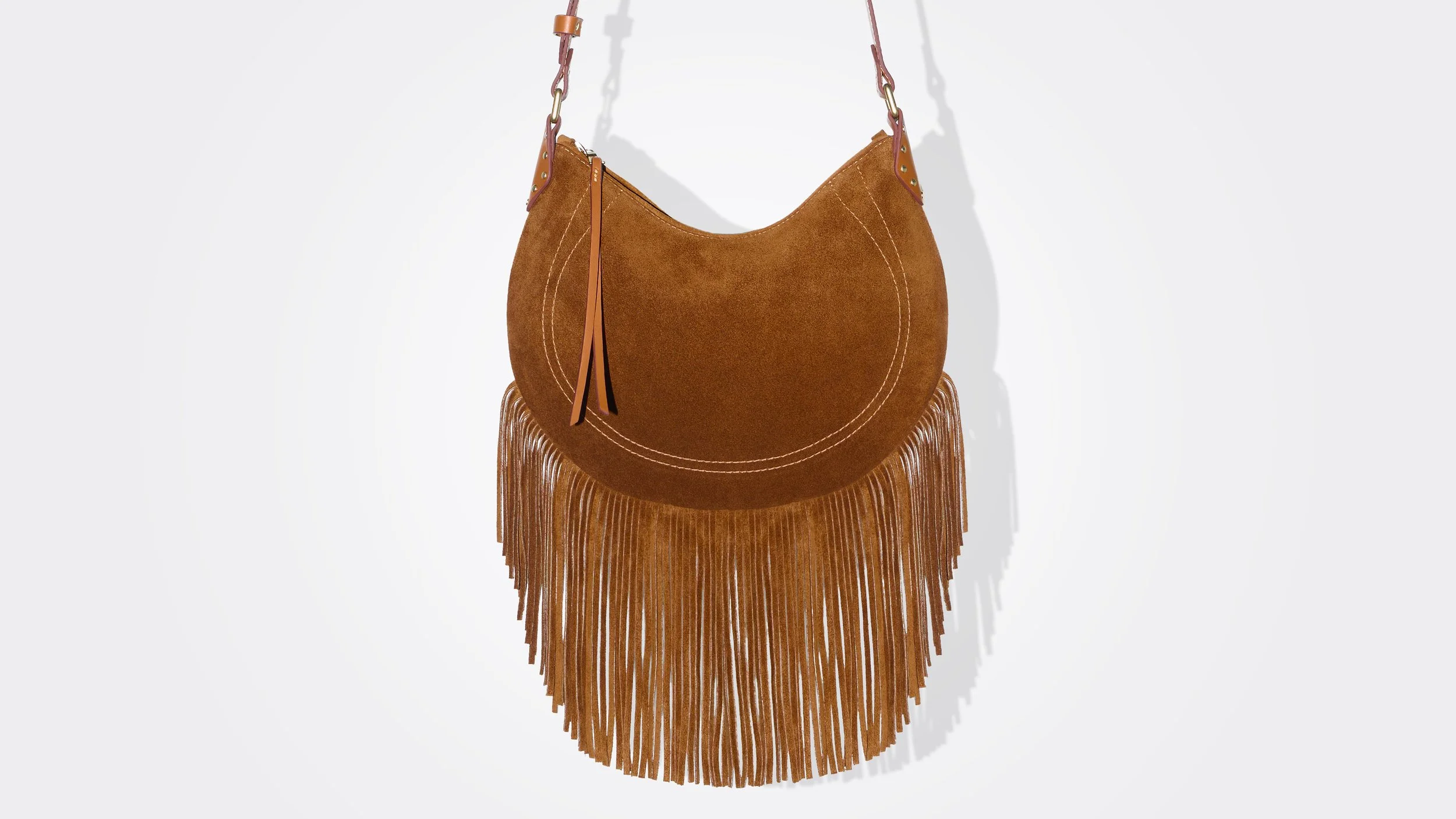 Whiskey Suede Fringe Shoulder Bag | KIMFOLEY.NYC