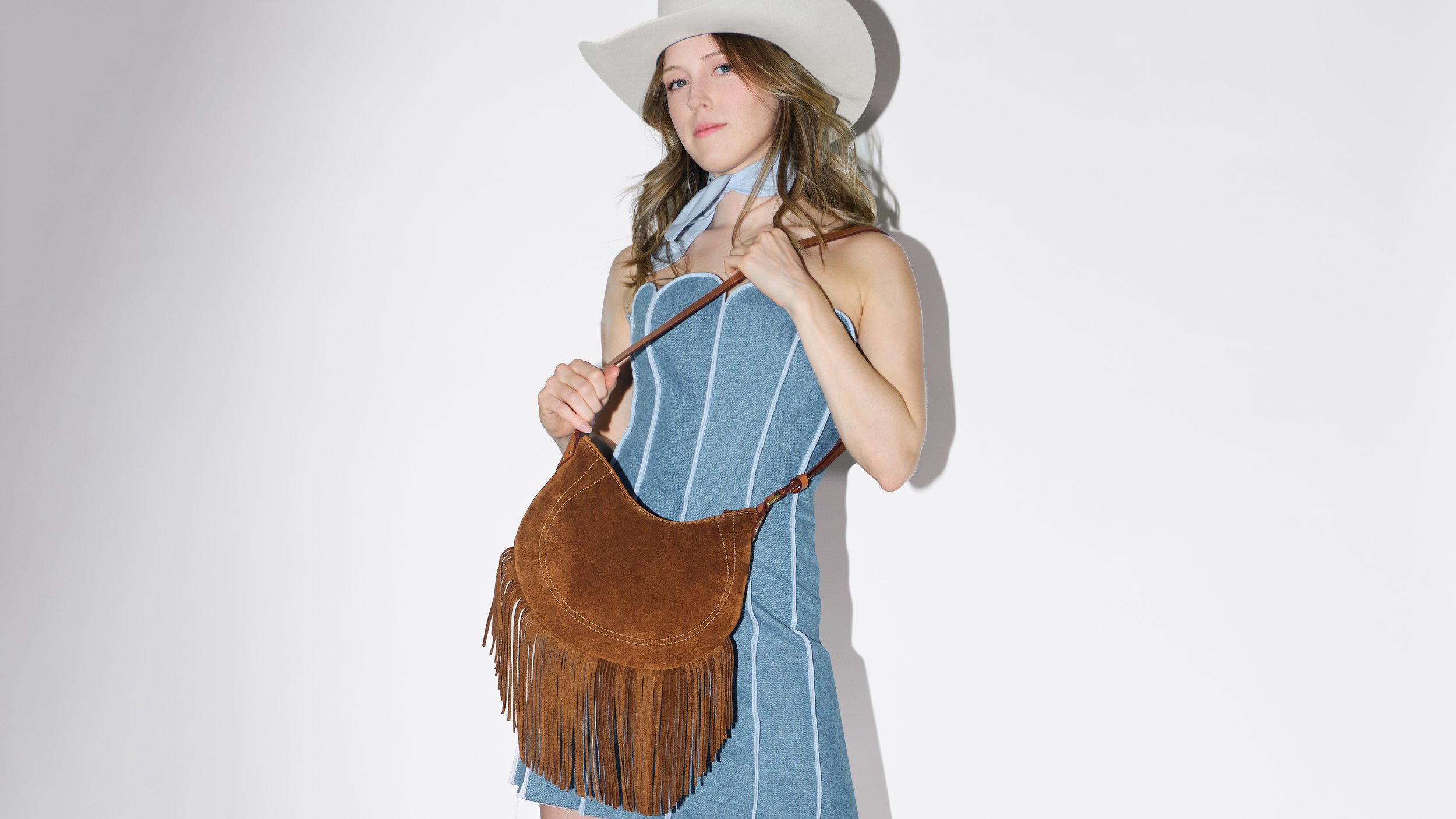 Whiskey Suede Fringe Shoulder Bag | KIMFOLEY.NYC