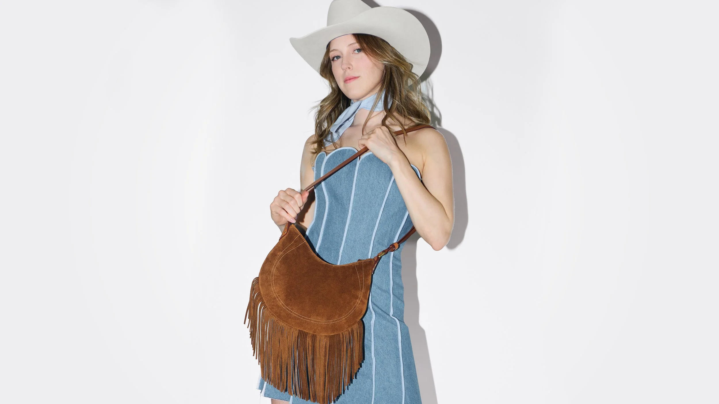 Whiskey Suede Fringe Shoulder Bag | KIMFOLEY.NYC