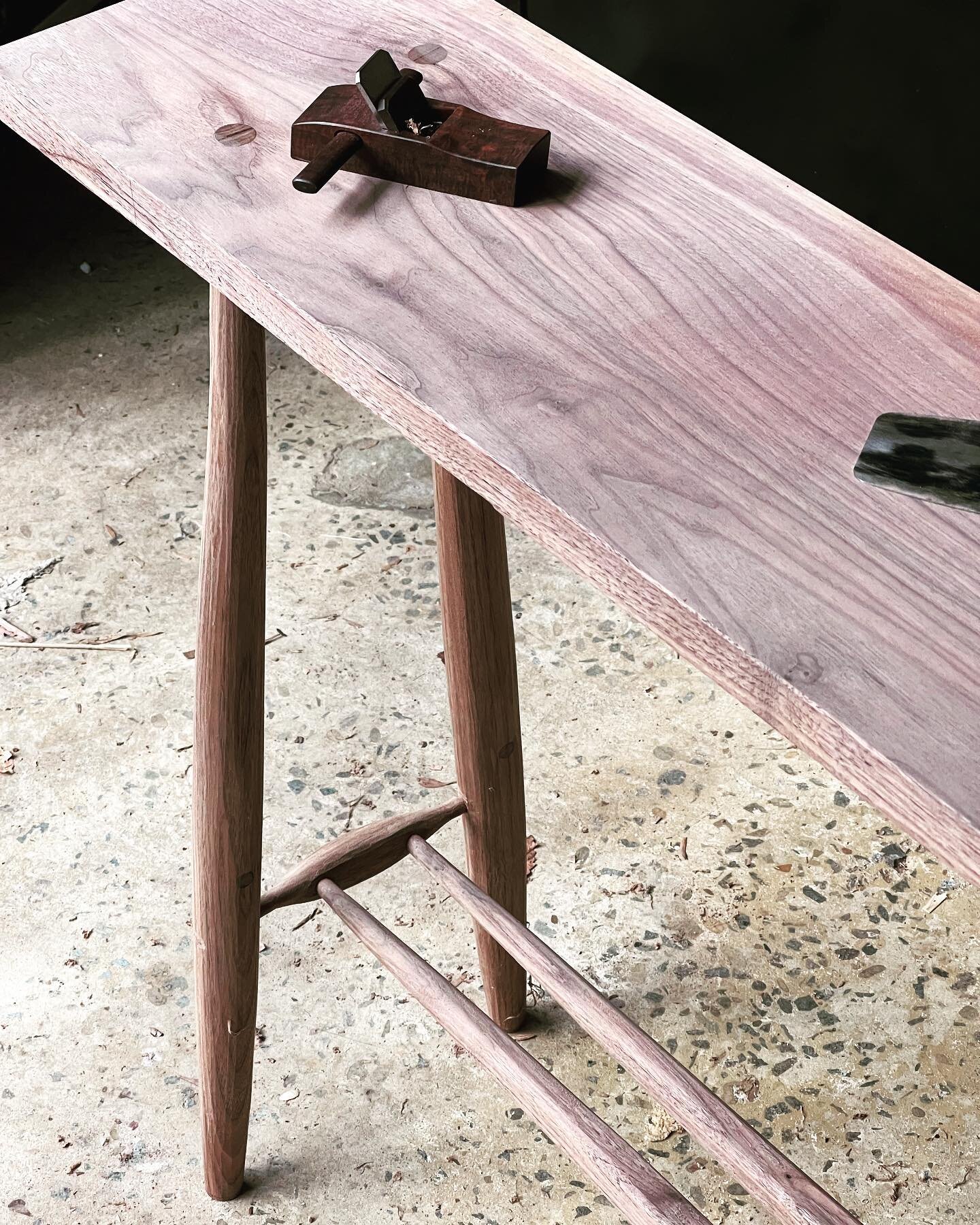 A hall table coming together for a special client. Beautifully figured walnut on the top. I&rsquo;m going to put the first coat of oil on shortly, and the timber will finally show it&rsquo;s true colours&hellip;
