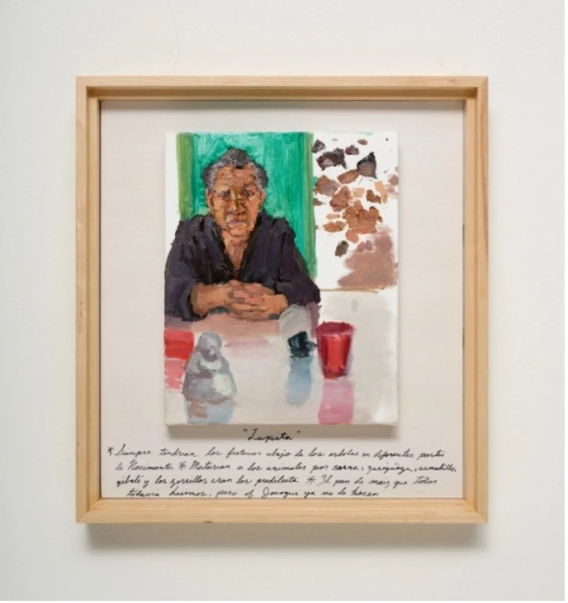 Sedrick Huckaby, Nacimiento: Guadalupe Arrambide Valdez (58), 2025, Oil on canvas with custom frame, 10h x 8w x 2d in 