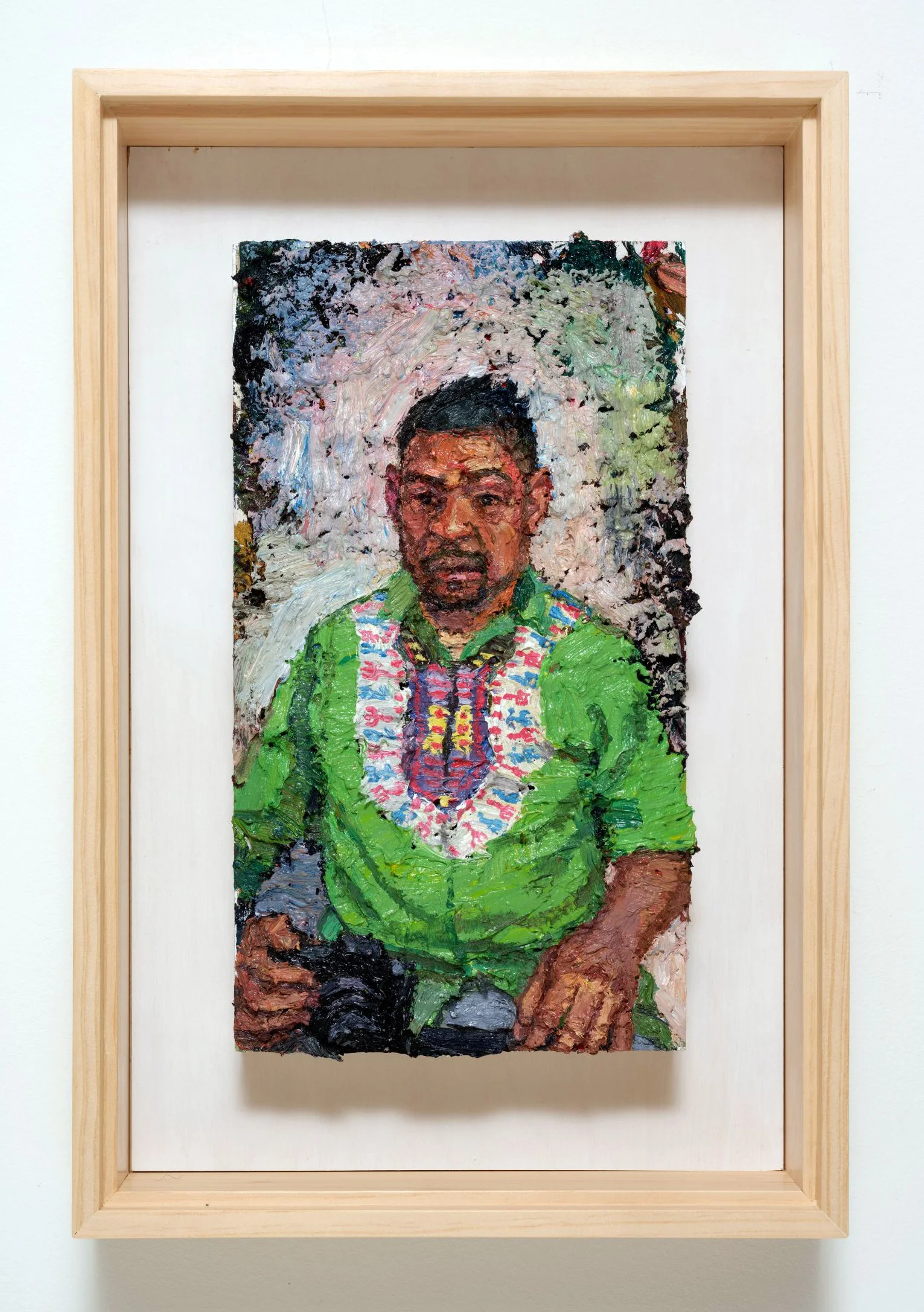 Sedrick Huckaby, Nacimiento: Raul Torrabla Amador (90), 2025 Oil on canvas with custom frame, 14 3/8h x 8 1/8w x 1 5/8d in, (SH152) 