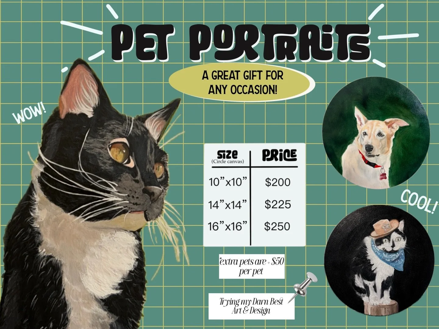 🎄 The holidays are coming up! The perfect, custom gift is just a message away. Dogs, cats, sheep, lizards, any animal you got I&rsquo;ll paint for you! 
If you have any questions about sizes or price please don&rsquo;t hesitate to message me. I can&