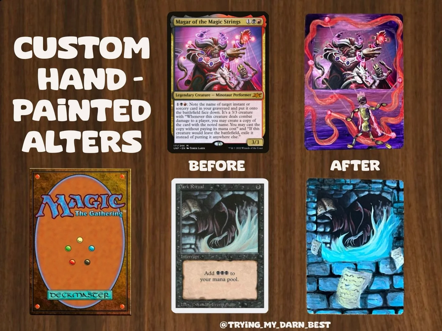 Had an awesome time painting some custom alters for MTG cards for the first time! 

#mtg #customalter #magicthegathering #handpainted #cards