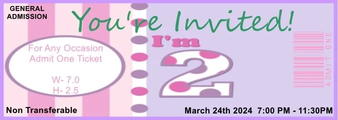 2nd Birthday Purple Admit One Ticket