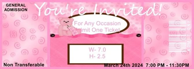 Pink Bear & Bottle Admit One Ticket