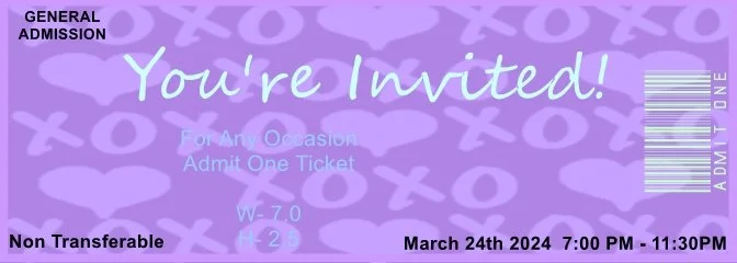 XO Purple & Purple 1 Admit One Ticket