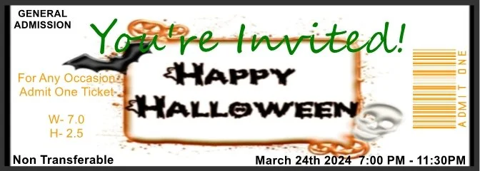 Halloween Bat & Spiders Admit One Ticket