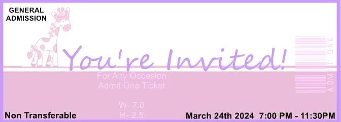 Pink Giraffe Admit One Ticket