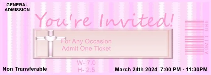 Christening Soft Pink Admit One Ticket