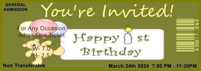 1st B-day Green Admit One Ticket