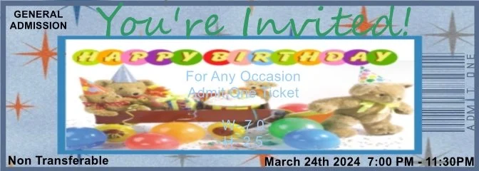 Teddy Bear Party Admit One Ticket