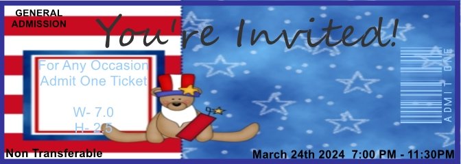 Firecracker Bear Admit One Ticket