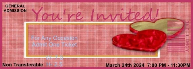 Valentine Hearts Pink 1 Admit One Ticket