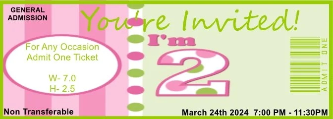 2nd Birthday Green Admit One Ticket