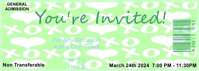 XO White & Green 1 Admit One Ticket