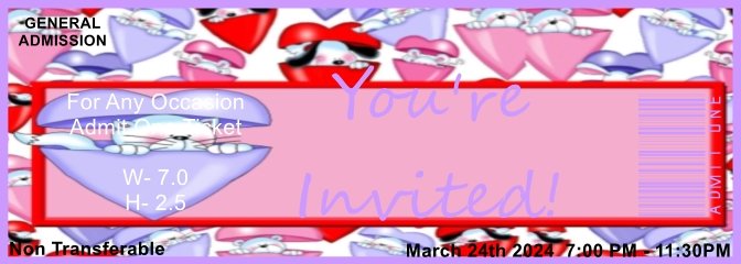 Valentine Animals Purple 1 Admit One Ticket