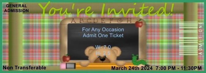 Back to School Bear Books Admit One Ticket