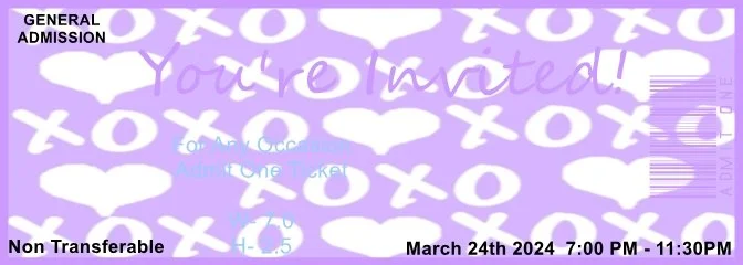 XO White & Purple 1 Admit One Ticket