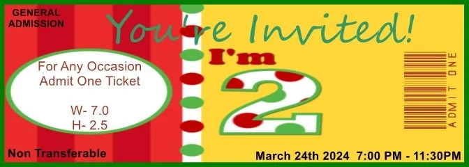 2nd Birthday Yellow Admit One Ticket