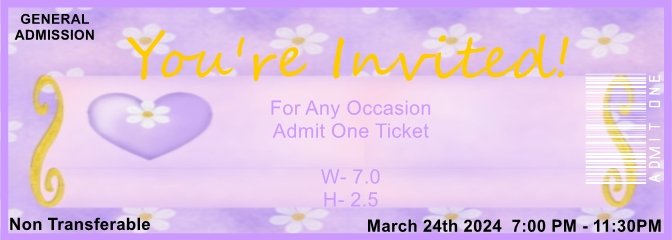 Bridal Heart Purple Admit One Ticket