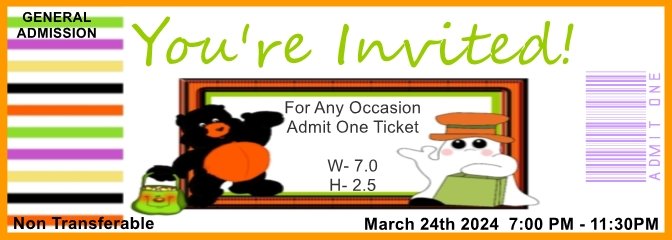 Beary Halloween Stripes Admit One Ticket
