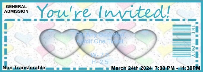 Valentine Blue Heart 1 Admit One Ticket