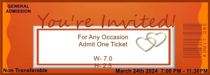 Bridal Shower Orange Admit One Ticket