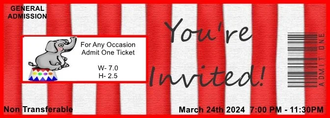 Circus Elephant Admit One Ticket