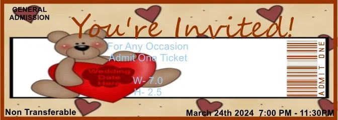 Wedding Bear 1 Admit One Ticket
