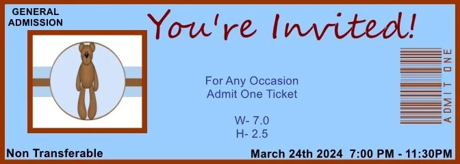 Baby Bear Boy Admit One Ticket
