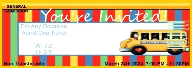 School Bus Kids Admit One Ticket