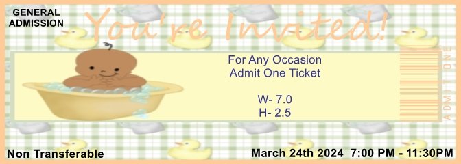 Baby Ducky Tub Admit One Ticket