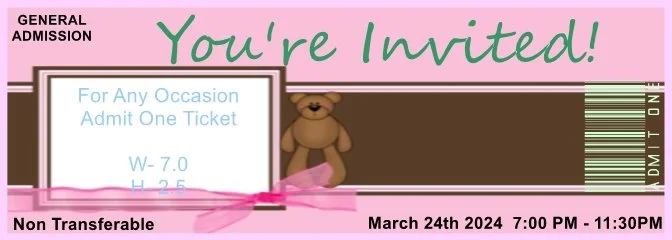Pink Girl Bear Admit One Ticket