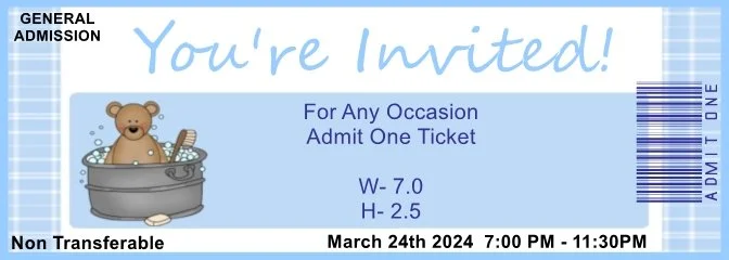 Baby Boy Tub Admit One Ticket